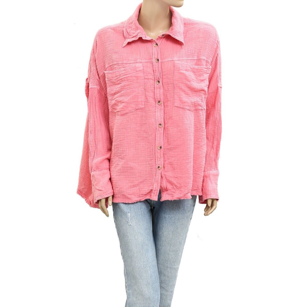 Free People We The Free Cardiff Gauzy Tunic Top Oversized Buttondown XS 280024 - Picture 4 of 8